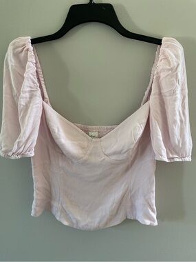 Aritzia Wilfred Novella Short Sleeve Puff Blouse Pink Large